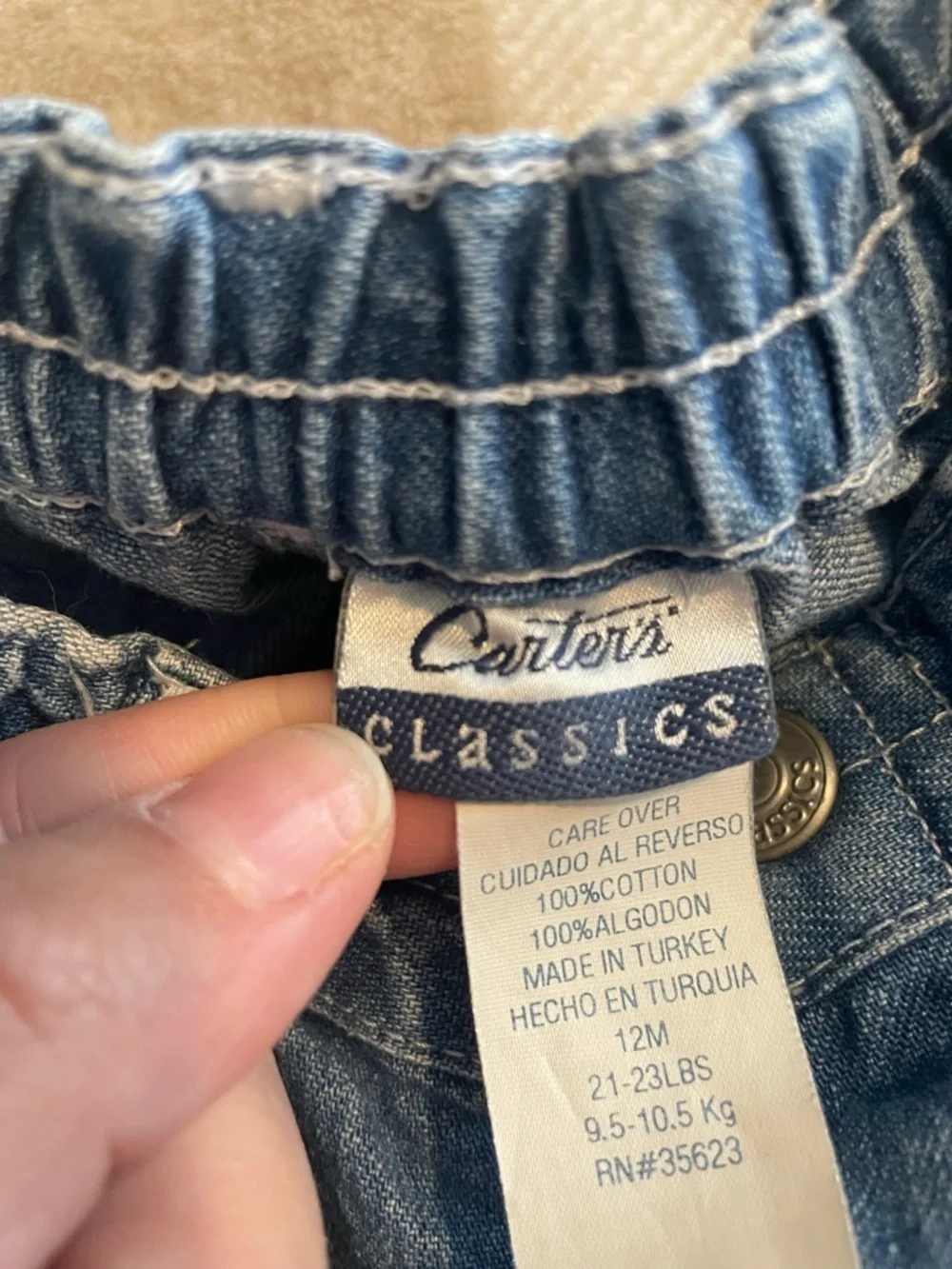 Vintage Carters Classic Hey Diddle Diddle Baby 9-12 Months Blue Denim Snap Pants